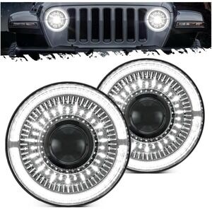 7" Round LED Headlights w/ Halo DRL Turn Signal for Wrangler JK TJ CJ DOT